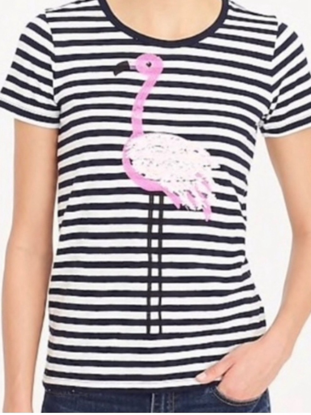 NEW J. Crew Breton Striped Pink Flamingo Crew Neck Tee, M